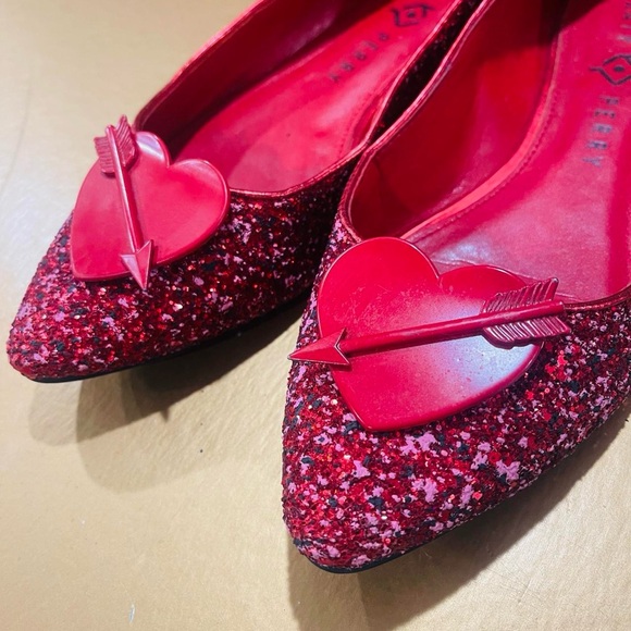 RARE Red Glitter Katy Perry The Cupid Flats 8 - Picture 3 of 7